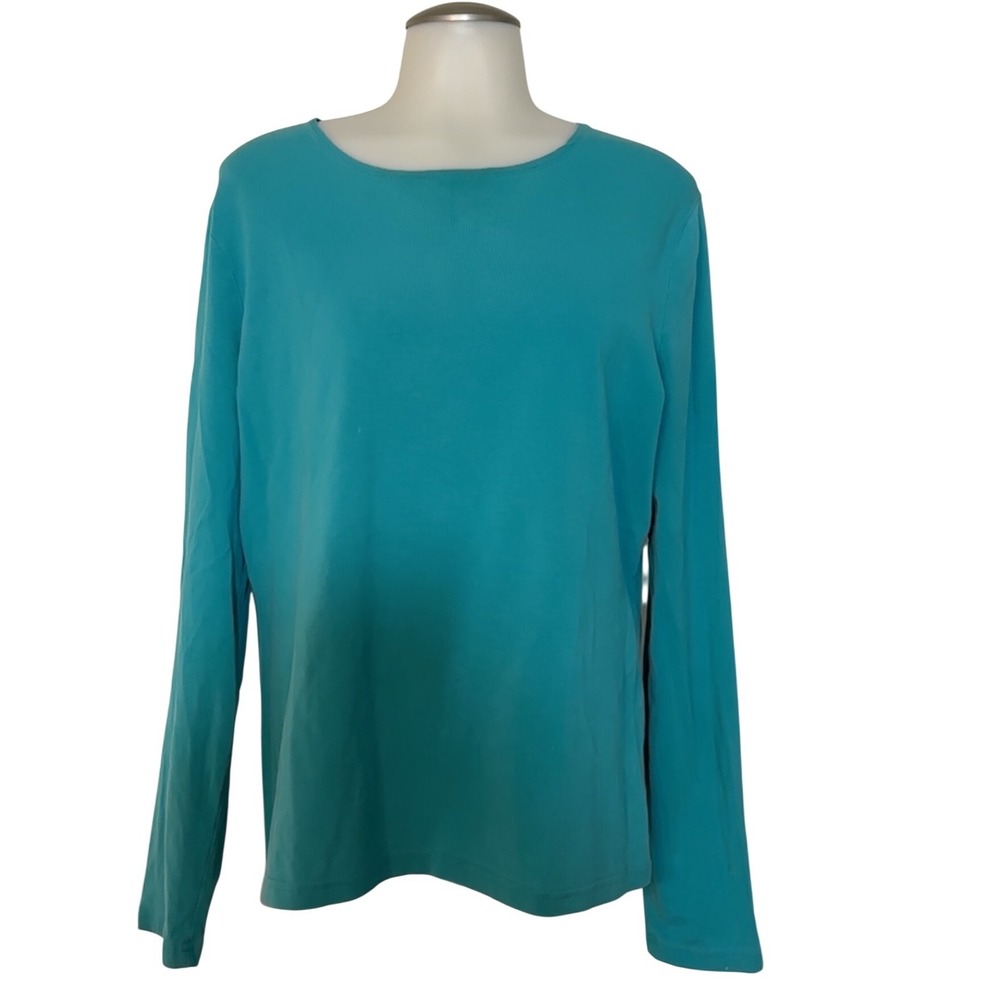 Kim Rogers Long Sleeve Tee Women Large Teal Good Preowned Cotton Stretch‎ Basic